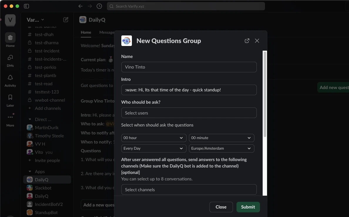 Slack Questionnaire Chatbot